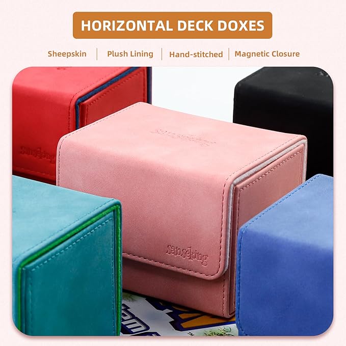 Magic Card Deck Box for MTG Single Deck Card Box fits 100+ TCG Sleeved Cards Soft Leather Card Box Top loading Card Boxes Magic Gift for MTG TCG CCG (Horizontal,Brown)