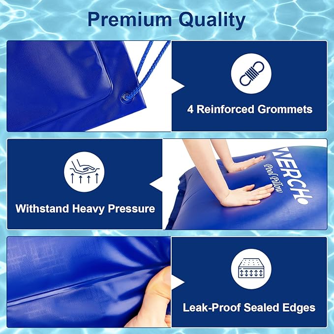 Pool Pillow for Above Ground Pool, 4 x 4 FT Pool Pillow for Winterizing Ultra Thick & Cold-Resistant 0.5mm PVC Material Pools Winterizing Kit（2x16FT Rope）