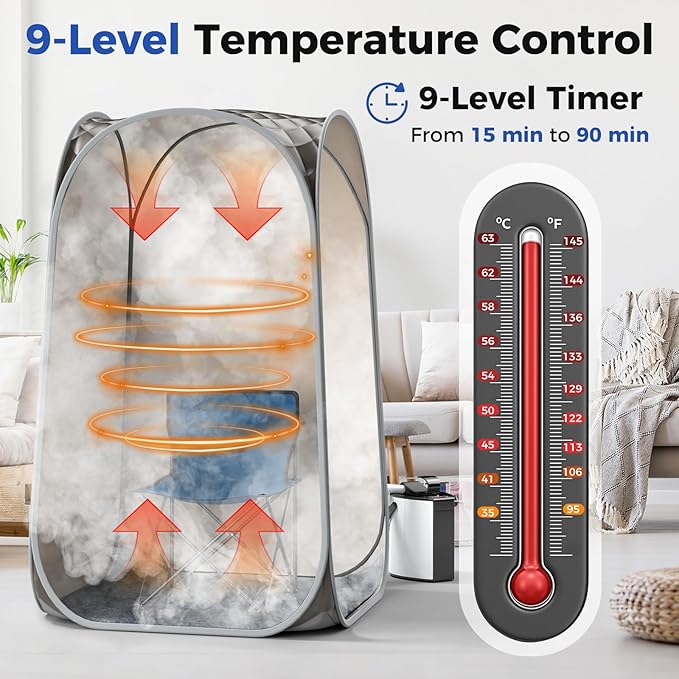 Giantex Portable Sauna, Full Body Steam Sauna w/ 3L Steam Box, Remote Control, Wood Foot Roller & Foldable Chair, Pop-Up Sauna Box for Single Person, Lightweight Personal Sauna Tent for Home (Gray)
