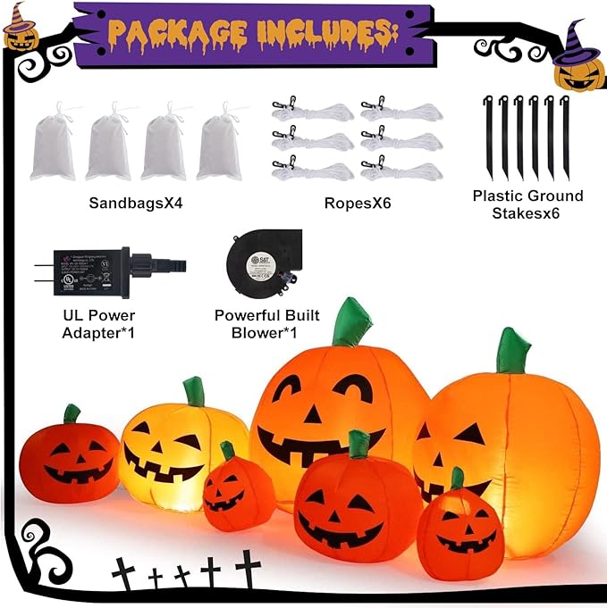 Sizonjoy 7.5 Ft Halloween Blow up Inflatable Pumpkin Decoration-Lighted Halloween Inflatable Pumpkin for Home Yard Garden Indoor and Outdoor Decoration