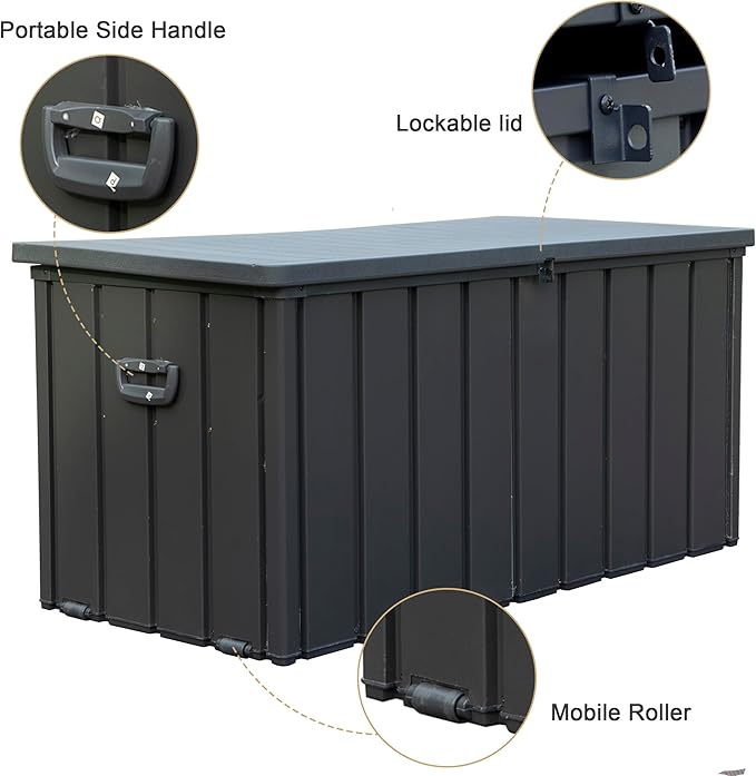 Deck Box,100 Gallon Indoor and Outdoor Storage Box, Lockable Large Patio Storage Bin for Outside Cushions, Garden Tools (Dark Grey)