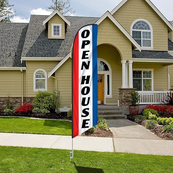 FFN - Open House Feather Banner Flag Includes 15 FT Poles Kits, Ground Stakes, and Travel Bags, for Real Estate Agents Outdoor Sign (Pack 1)