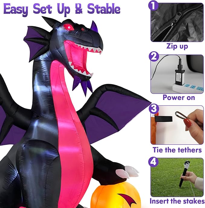 Danxilu 9FT Halloween Inflatable Dominating Dragon with Pumpkin Outdoor Decoration, Blow Up Yard Decoration with LED Lights Spooky for Halloween Fun Holiday Party Yard Garden Lawn Decor