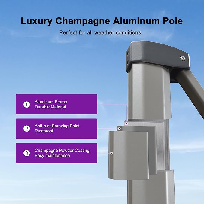 PURPLE LEAF 10' X 13' Patio Umbrella, Rectangle Outdoor Cantilever Umbrella, Aluminum Offset Umbrella with Champagne Frame and 360° Rotation for Pool Deck Garden, Black