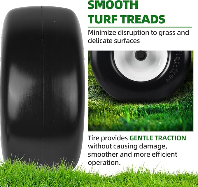 AR-PRO (2-Pack) 13x6.50-6 Flat Free Tire and Wheel - Universal 13x6.5-6 Solid Rubbe Riding Lawn Mower Tire with Rim - With 5.5"-7.8” Centered Hub and 3/4" Bearings extra 5/8" 1/2” Bushings