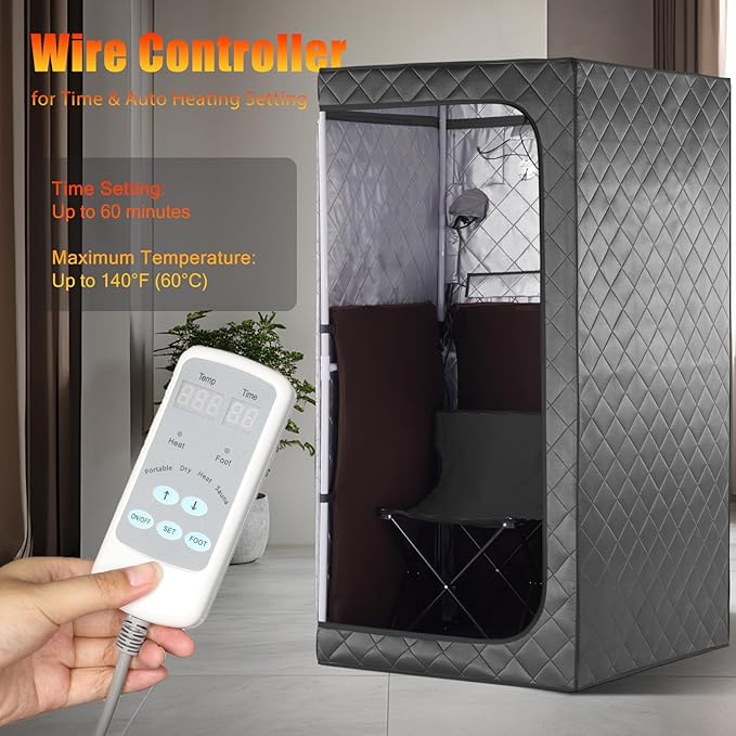 Gollense Portable Infrared Sauna for Home Spa | Full Size 1 Person Sauna | Full Body Personal Far Infrared Sauna Tent | with Heating Foot Pad, Portable Chair, Dark Grey