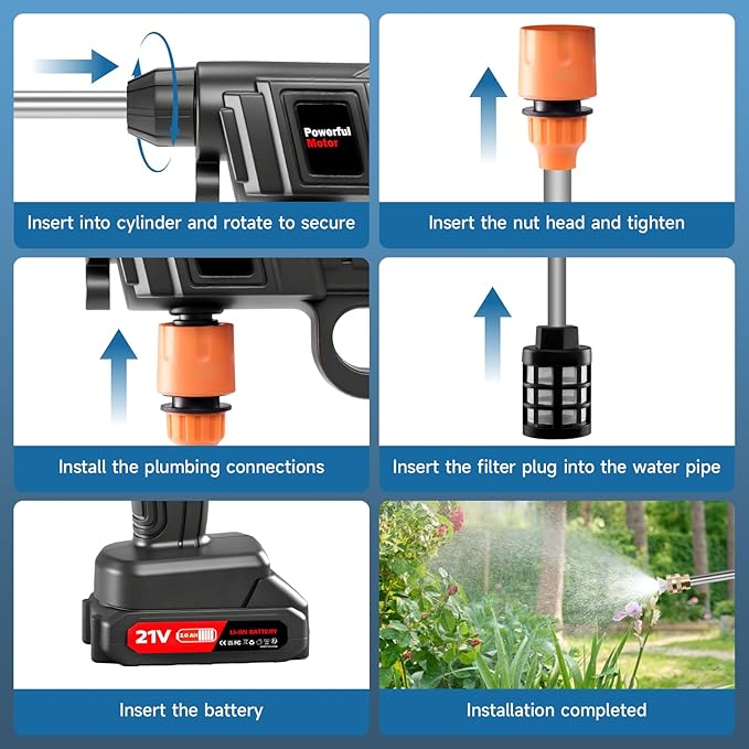 Cordless Pressure Washer Battery Powered, 1500W Portable Power Washer, 60Bar/870PSI Electric Pressure Washer Handheld High Pressure washers Gun with 2 Nozzles, 2 Battery, 5m Hose Cordless Jet Washers