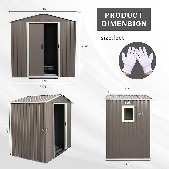 6x5 ft Outdoor Metal Storage Shed with Floor Foundation and Window, Lockable Galvanized Steel Tool Shed with Sliding Door and Air Vent, Waterproof Garden Storage House for Backyard, Patio