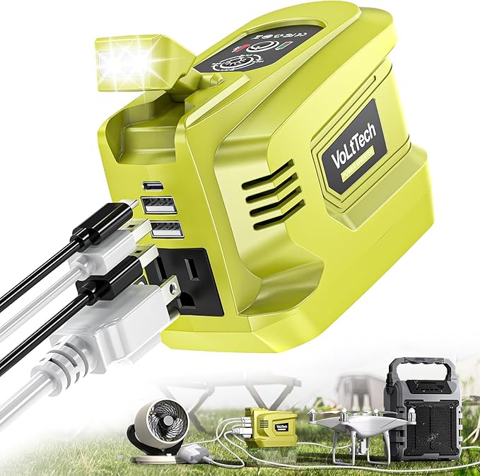 Real 200W Power Inverter Compatible with Ryobi 18V Battery, 18V to 110V-120V, Portable Phone Charger with USB Charger Adapter, 2 USB Ports & 1 Type-C & 1 AC Outlet (No Battery)