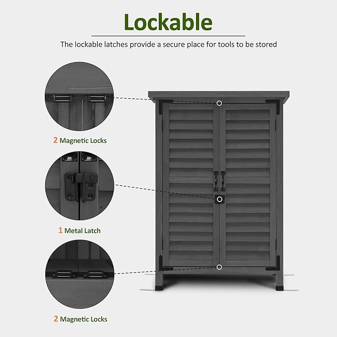 MCombo Outdoor Storage Cabinet, Small Storage Shed with Removable Shelf, Wood Garden Shed with 2 Doors for Yard Patio Lawn (24.6 x 18.3 x 38.2 inch) 0985 (Grey)
