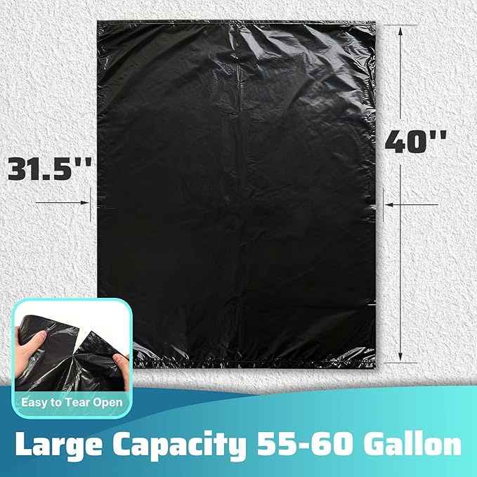 30-35 Gallon Trash Bags 100 Count, 20 Micron HDPE, Durable & Tear-Resistant Trash Can Liners, Large Black Garbage Bags for Household waste, kitchen waste, yard trash & packing leaves