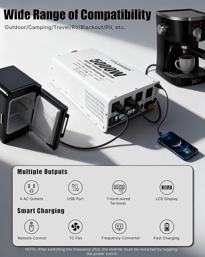 5000W Power Inverter 12V to 110V/120V, Solar Inverter Remote for RV Camping Off-Grid Solar Inverter Systems