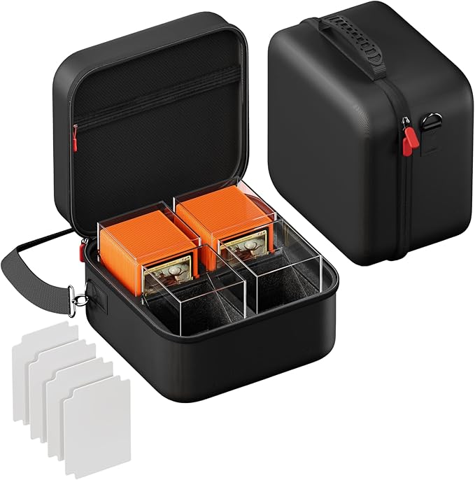 ProCase MTG Hard Carrying Card Deck Box, 4 HD Acrylic Deck Boxes Hold 400+ Double-Sleeved Cards with Card Dividers for Sports Cards, TCG, PKM -Black