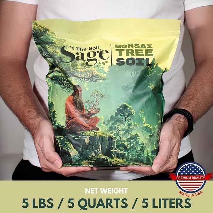 Soil SAGE Bonsai Soil - Premium All-Purpose Blend with Akadama - Large 5qts./5l Ready to Use Soil Mix for All Bonsai Tree Varieties - Pumice, Lava Rock & Pine Bark Fines - Made in U.S.A.