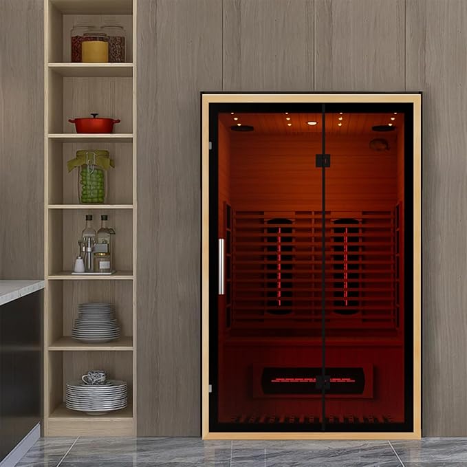 Full Spectrum Infrared Sauna for 2 Person, Upgraded WiFi Control Indoor Red Light Therapy Canadian Hemlock Wood Home Spa Saunas, Speaker, Oxygen bar, Reading & 7-Color Light, 1750 W, 110V US Instock
