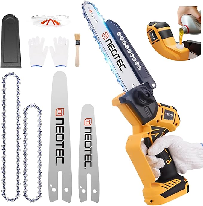 Mini Chainsaw Cordless Fit for Dewalt Battery 20V MAX, NEOTEC 6 Inch & 8 Inch electric Chainsaw with Auto Oiler & Tool-Free Tensioner, Brushless Saw for Tree Trimming,Branch Pruning (NO Battery)