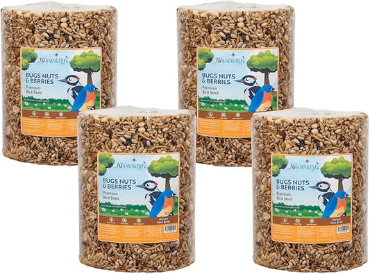 JCs Wildlife Bugs Nuts and Berries Premium Bird Seed Large Cylinder with Hole, 3.8 lb (4)