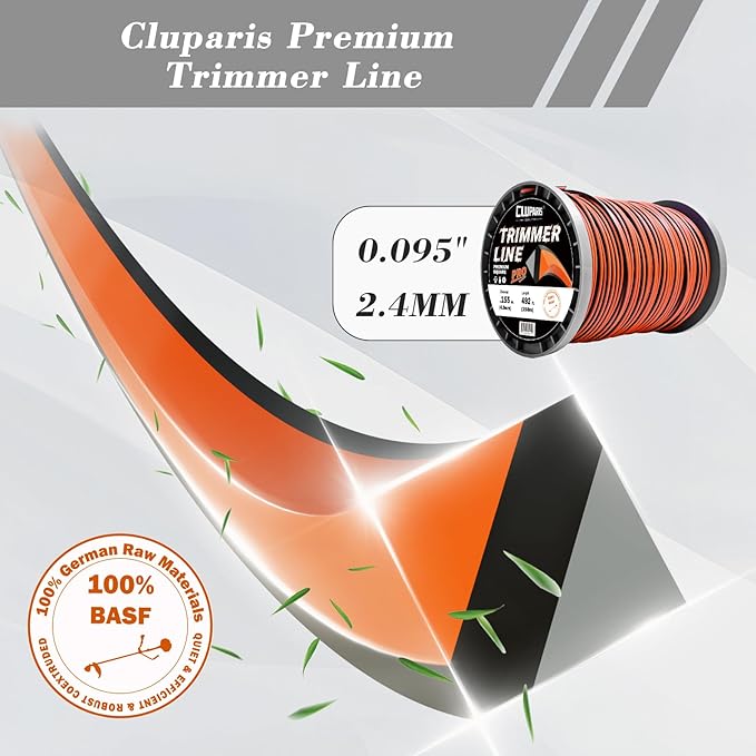 Cluparis 5-Pound Super Heavy Duty Trimmer Line .095-Inch-by-1365-ft Square Pro Trimmer Line Spool 3-Component Tri-Extrusion Weed Eater String with Super Line Cutter