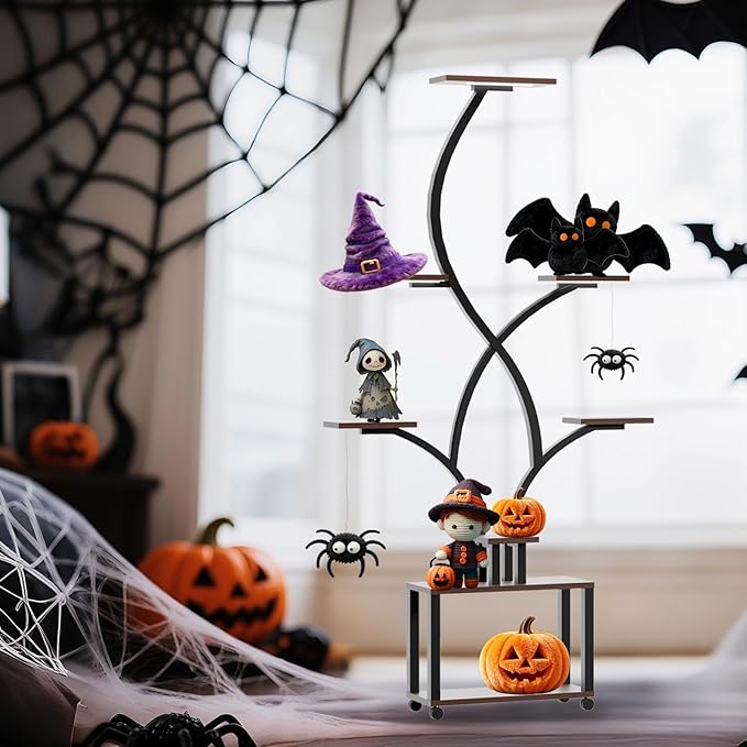 Halloween Plant Stand with Grow Lights, 8-Tiered Metal Shelf for Spooky Home Decor, Display for Pumpkins & Eerie Plants, Create an Eerie Ambiance for Patio & Indoor