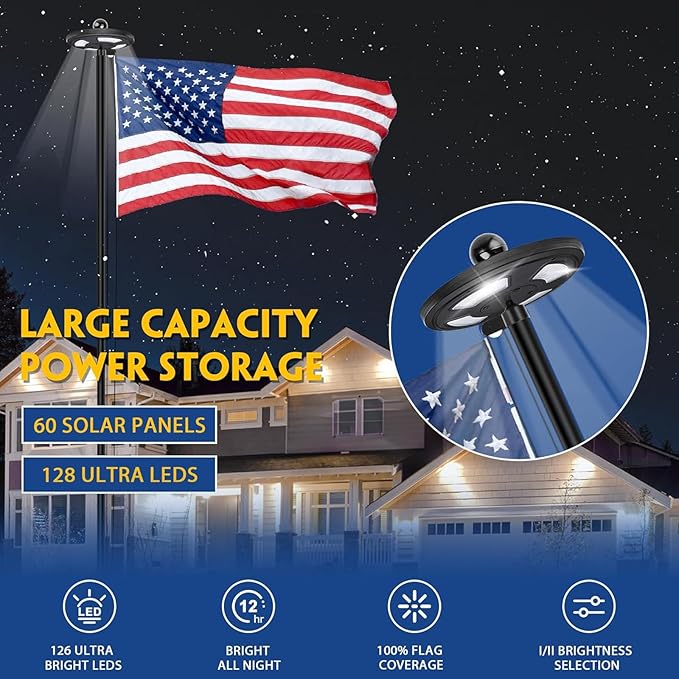 25FT Black Heavy Duty Flag Pole Kit with 3x5 Ft American Flag & Solar Light - 12 Gauge Aluminum Tubing, Resistance High Winds, Hardware Flagpole Set for Residential Commercial Outdoor Ready