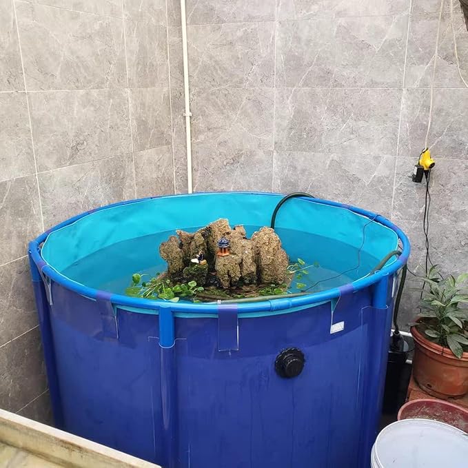 Canvas Fish Pond Pool,Above Ground Pond,PVC Fish Pond,Round Thickening Fish Pond Pool,Pool Above Ground with Durable Framed,for Fish Farming,Aquatic Products Breeding Pond 59 X31.5 in/356Gal