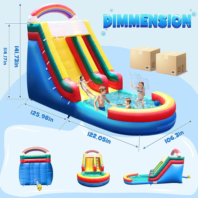 Inflatable Water Slide for Adults, 21FT 100% PVC Waterslide with Big Splash Pool, Widen Slide with Shallow Pool, 750W Air Blower, Ideal for Backyard, Park (Color Arc)