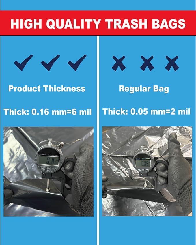 6 Mil Heavy Duty Contractor Trash Bags - 20 Pack Large Clear Construction Garbage Bags for 50/55/60 Gallon (Extra Thick, Tear Resistant) (32" X 52")