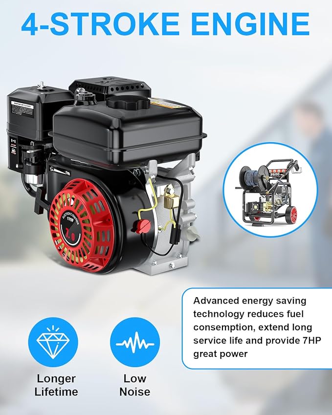 3600 PSI Gas Pressure Washer, One-Button Start 212cc 7HP Engine 3.3GPM, Includes Hose Reel，50 FT 3/8 inch Hose，5 Quick Connect Nozzles，Spray Gun and Wand