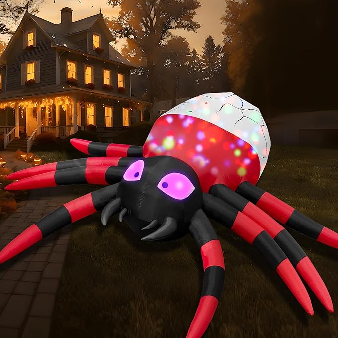 ININ 12FT Giant Halloween Inflatable Spider Decorations Outdoor,Halloween Blow Up Yard Decorations Built-in 8 Rotating LED Lights,Halloween Party Decor,for Garden/Lawn.