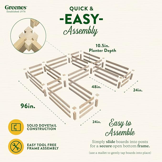 Greenes Fence Original Pine Raised Garden Bed, 8' x 8' x 10.5" U-Shaped Bed - Made in USA with American Pine