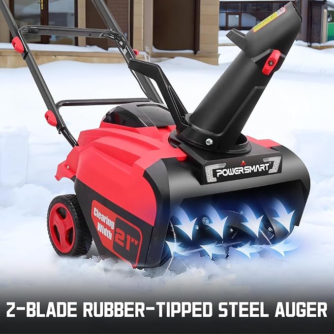 PowerSmart 80V 21-Inch Cordless Single Stage Snow Blower, 6.0Ah Battery, Charger (2 Battery)