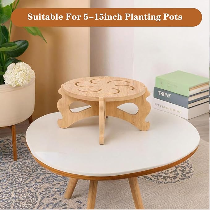Plant Stand Indoor, Bamboo & Wood Plant Holders Indoor Stand, No Screws Required Stable Outdoor Plant Pot Stand, Wooden Stand for Plants Fit 5-15 Inch Pots, Support 190lb Adult