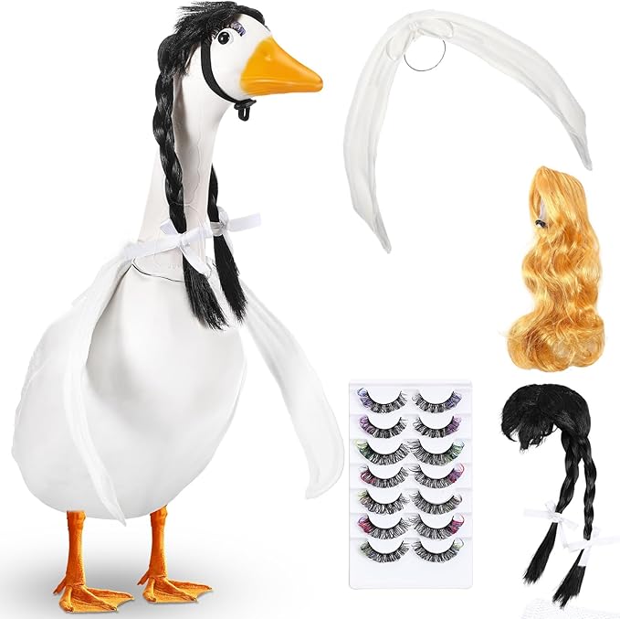 Aliceset 6 pcs Porch Goose Wings with Wigs Eyelash Cute Goosey Braid Wigs PoseAble Wings Reusable 3D Salon Eyelashes with Color for 23/17'' Outdoor Patio Yard Lawn Art Decoration (Elegant)