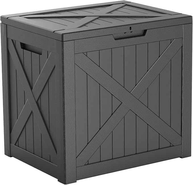Resin Deck Box - 32 Gallon Lockable Outdoor Storage, Water-Resistant Indoor/Outdoor Bin for Package Delivery, Patio Cushions, Gardening Tools