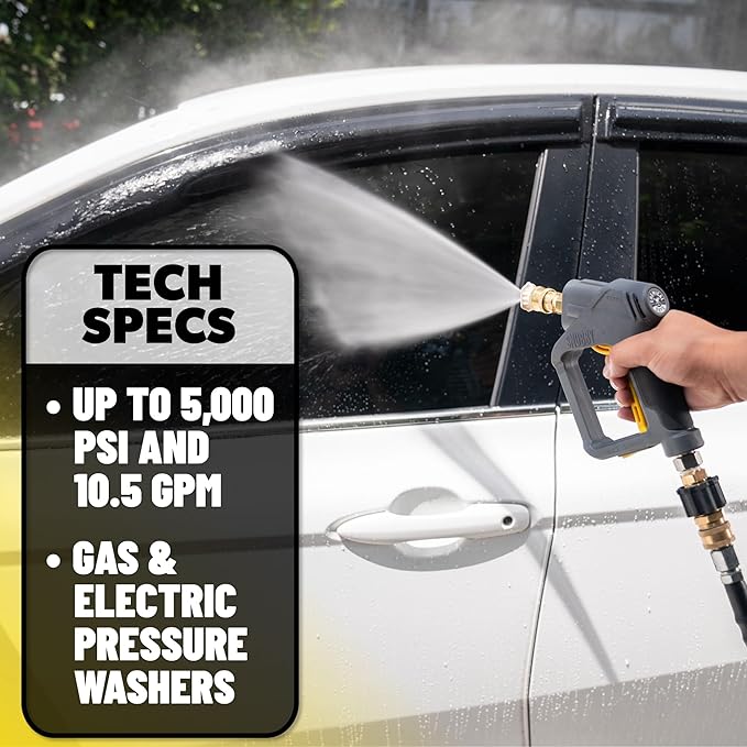 Chemical Guys Snubby Pressure Washer Gun with Foam Cannon Attachment - Short Handle for Gas and Electric Pressure Washers, Ideal for Car Washing, Detailing, and Home Cleaning Projects