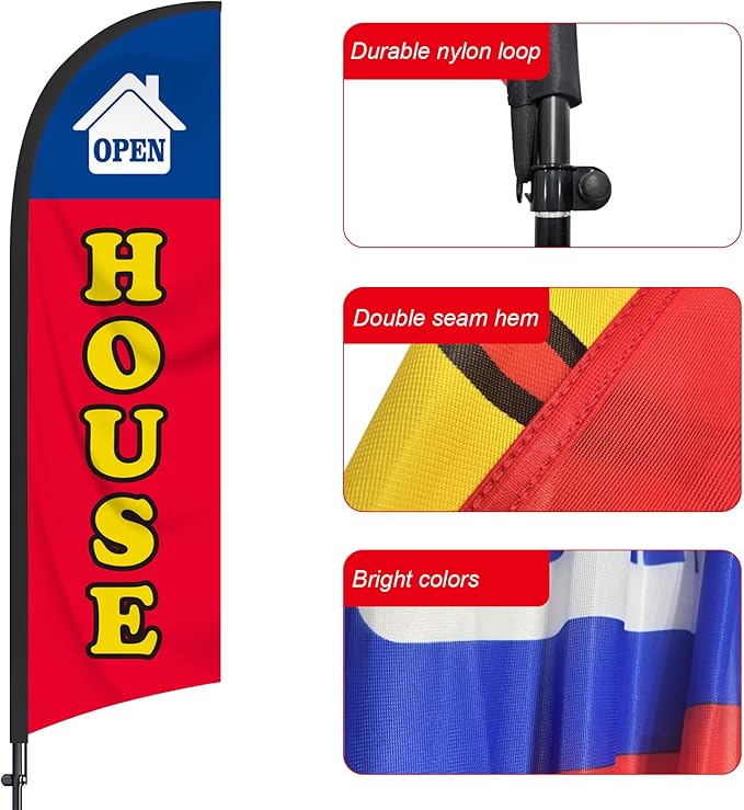Open House Flag for Real Estate 8 Ft Open Feather Flags Banner with Pole Kit and Ground Stake for Outside Outdoor