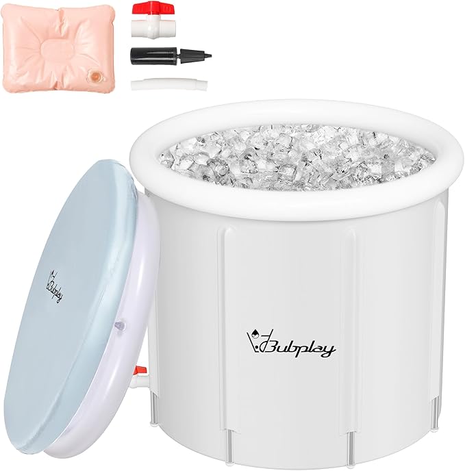 XL Ice Bath Tub for Athletes & Adults - 105 Gallons Ice Tub, Cold Plunge Tub with Cover, Ice Plunge Tub for Recovery & Cold Water Therapy, Inflatable Ice Bath Barrel for Indoor Outdoor- Grey