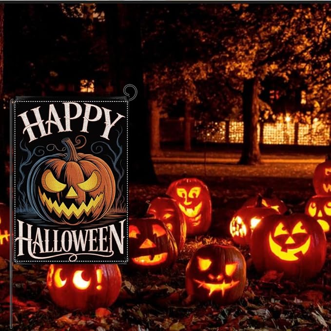 HTBIG Halloween Decor Garden Flag, Happy Halloween Pumpkin Decor, Yard Flags for Outside 12x18 inch, Outside Yard for Home Decorations