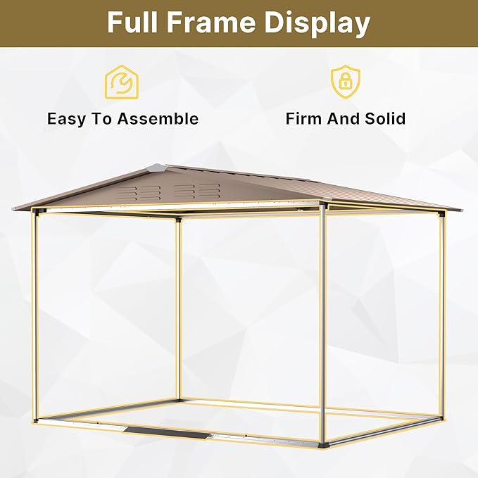 Gotland 8FT x 6FT Sheds & Outdoor Storage, Metal Shed with Sloped Steps Waterproof Sloped Roof, Storage Shed with 2 Lockable Slide Doors, Outdoor Shed for Backyard Patio Lawn Brown