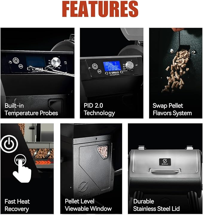 Z GRILLS Wood Pellet Grill Smoker with PID 2.1 Controller, 459 SQ.IN, 450°F Max Temperature, 8 in-1 BBQ Grill, LCD Screen, Meat Probes, Rain Cover, Backyard Camping Bake and Roast, 450E