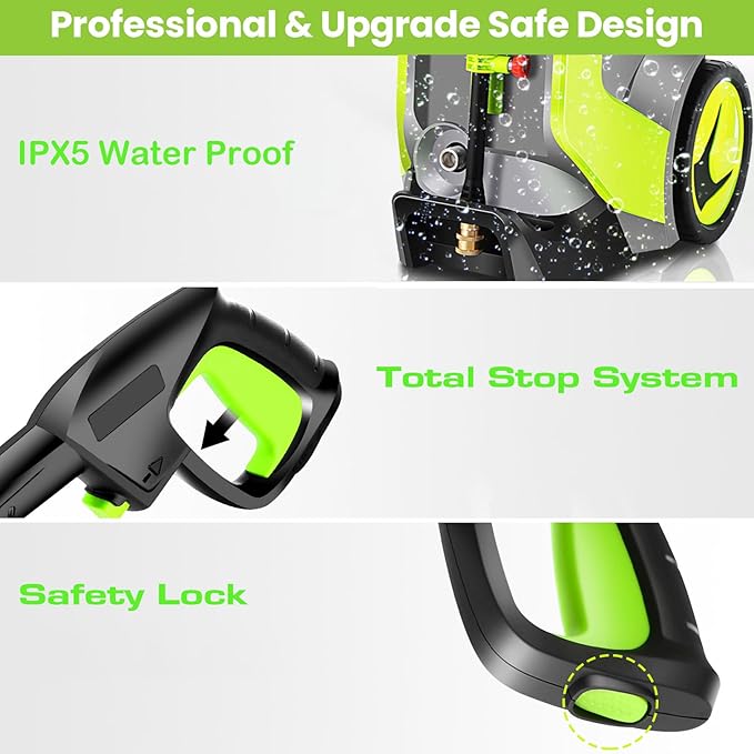 Pressure Washer 5000PSI Power Washers with M22-14mm Pressure Hose 33FT, Power Sprayers High Pressure with 1/4" QC Compatible Surface Cleaner for Home Cars Driveways, LGreen