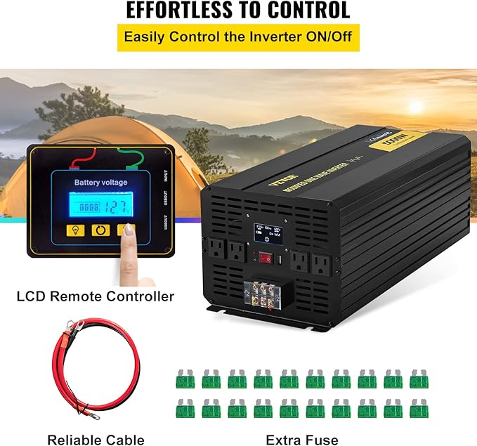 VEVOR 5000W Modified Sine Wave Power Inverter, DC 12V to AC 120V Car Converter with LCD Remote Control, USB Port, AC Outlets Inverter for Truck RV