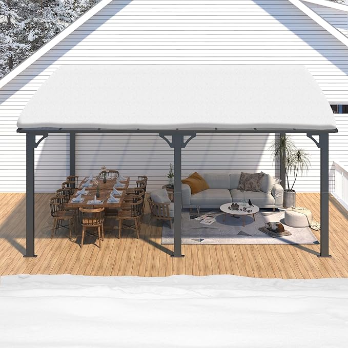 AECOJOY 16' x 12' Gazebo Outdoor Pergola for Patio, Large Wall-Mounted Hard Top 12x16 Lean to Metal Gazebo Shelter Pergolas and Gazebos Clearance with Patio Roof, Heavy Duty Awnings for Patio, Decks