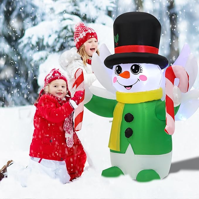 4 Ft Christmas Inflatables Snowman Angel Outdoor Decorations, Blow Up Yard Decorations with Built-in Colorful LED Lights, Snowman Christmas Decorations for Yard Garden Party