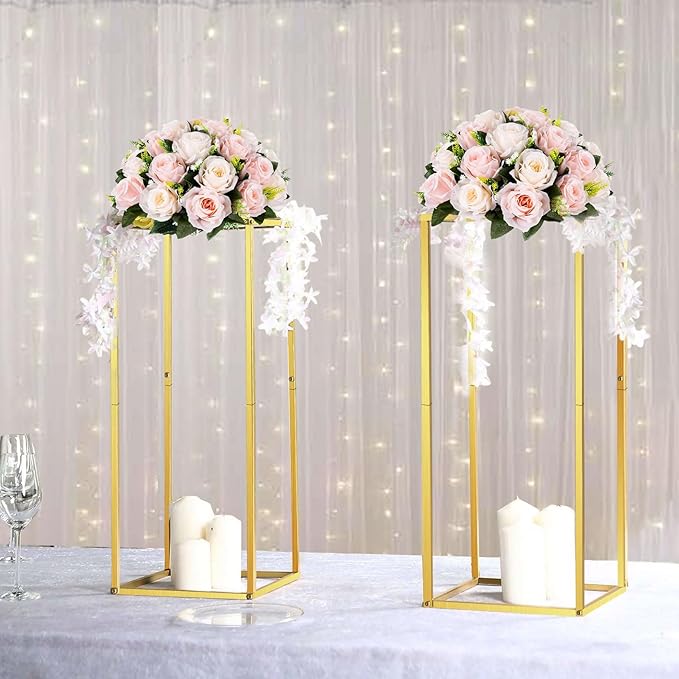 Cylinder Stands for Parties & Plants,2pcs Gold Square Wedding Flower Pedestal Stands for Centerpieces, 23.6 inch Tall