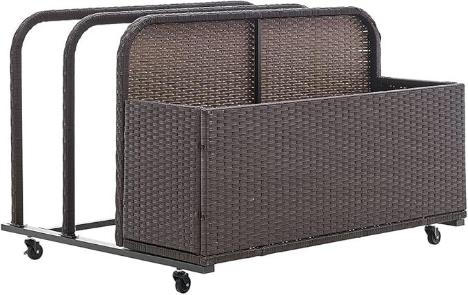 Barton Rolling Toy Caddy All-Wicker Outdoor Patio Furniture Organizer Wicker Box Float Deck Rolling Holder Bench