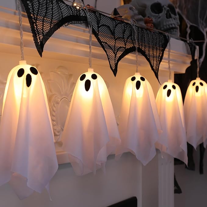 10p Halloween Decorations Outdoor,Ghost Decoration with Remote Control String Lights,Halloweens Party Decoration Indoor Porches Yards Gardens Lawn