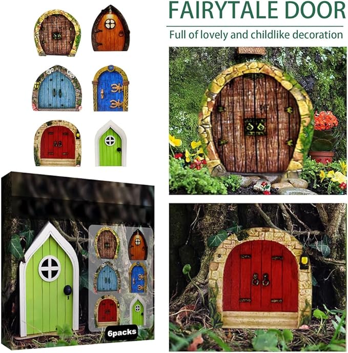 Enchanted Fairy Door for Tree Trunks - Weather-Resistant Miniature Garden Decor, 6-Piece Whimsical Outdoor Accessory Kit for Kids & Fantasy Enthusiasts (Fairy Tale Style-1)