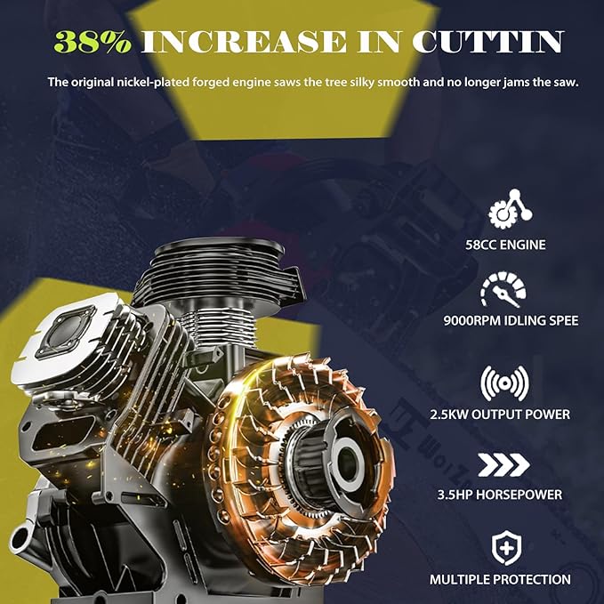 Gas Chainsaw 58CC with Quick-Switch Dual Bars (18/20 Inch),Gas Powered Chain saw 2 Stroke Handed Petrol Gasoline for Cutting Wood Outdoor Garden Farm Home