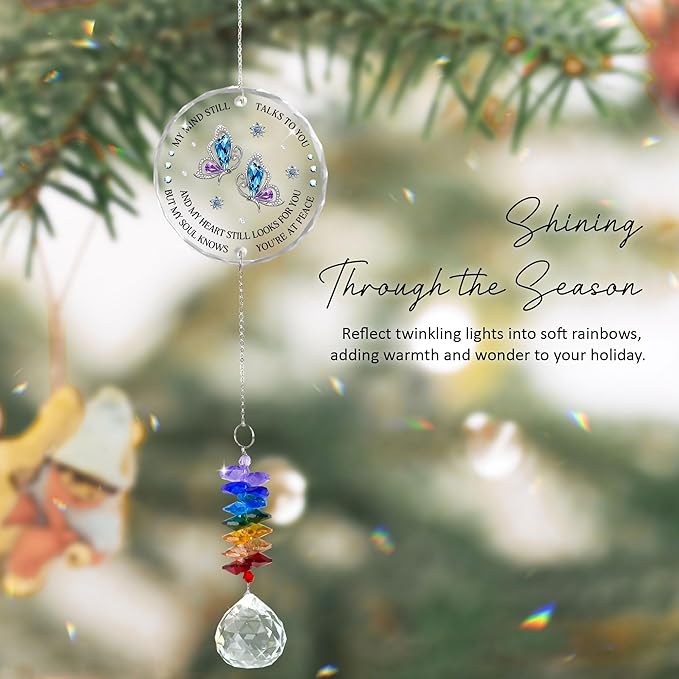 Glass Suncatcher Ornament - Memorial Gift for Loss of Loved One - My Mind Still Talks to You - Bereavement Keepsake - Crystal Rainbow Maker - Hanging Crystal Decor - Daily Remembrance